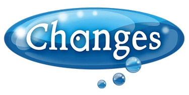 a blue and white sign that says changes