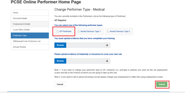Change of Status in Primary Case Support England Performers List