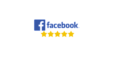 Facebook meta logo with five gold star review