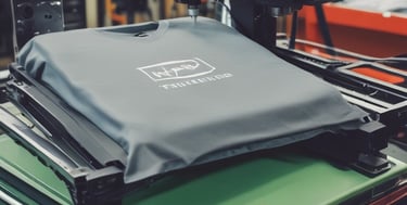 A close-up of a garment with intricate floral embroidery featuring red and green flowers with blue accents, sewn onto a white fabric. The sleeves have detailed stitching with fine red lines adding to the design.