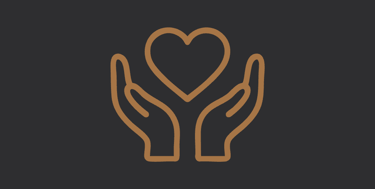 “Icône de deux mains tenant un cœur, symbole de bienveillance et d’accompagnement.”