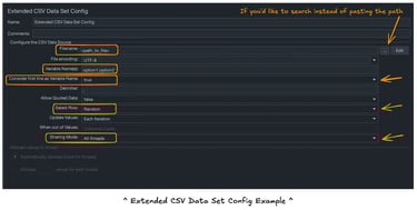 JMeter Extended CSV Data Set Config input examples