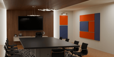 Stylist acoustic panels in a office meeting room for echo reduction