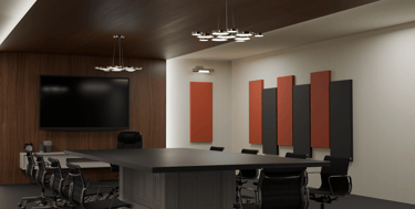 Custom acoustic panels in a office meeting room for echo reduction