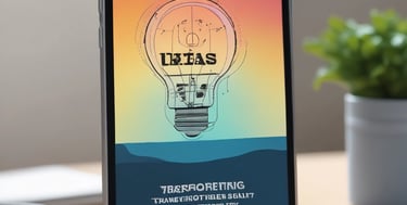A smartphone is mounted on a stand, displaying a website with colorful graphics and the text 'Transforming Ideas into Reality'. Beside it, a laptop screen shows a blurred version of the same website. The background is soft and out of focus, with green foliage adding a hint of nature.