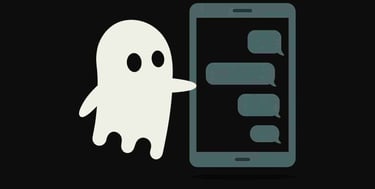 Vitt spöke som stirrar in i en tom mobil