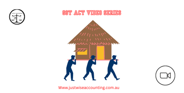 Three men carry a house on poles, GST Act video series.