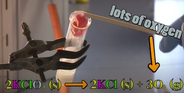 Melt potassium chlorate. It leaves behind potassium chloride and releases lots of oxygen.