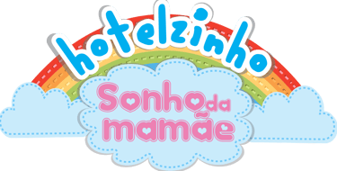 Hotelzinho Sonho da Mamãe logo with a colorful rainbow and clouds for a daycare center.