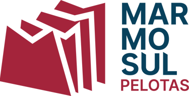 Marmosul Pelotas company logo featuring maroon stone slab graphics and bold typography.
