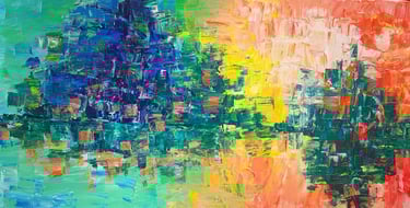 Reflejos, 40×80 cm, reflets et ondulations de lumière sur la surface horizontale de l’eau.