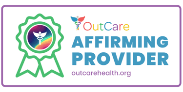 a logo for outcare, an lgbtqia affirming health care directory