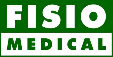 Logomarca da empresa Fisiomedical, com predominância das cores branco e verde.