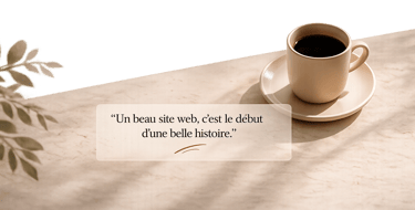 Tasse de café sur marbre – Bea Design conceptrice de sites web à Genève