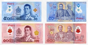Thailand New Polymer 50 Baht 100 Baht Banknote