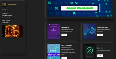 Dapps Blockchain website dashboard featuring AI content detection and supply chain web3 project links.