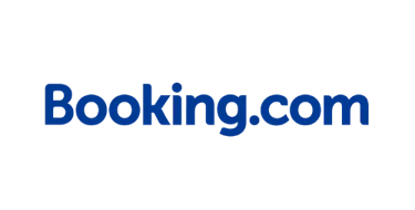 Official blue Booking.com logo isolated on a solid black background for travel and hotel reservations.