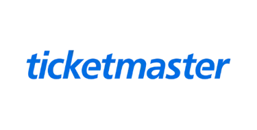 Ticketmaster logo with blue lowercase text on a solid black background for event ticket sales.