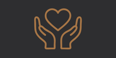 “Icône de deux mains tenant un cœur, symbole de bienveillance et d’accompagnement.”