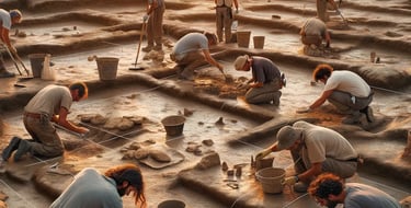 a group of people are gathered around a maze of sand