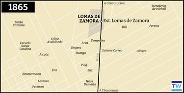 Temperley Llavallol mapa de la red ferroviaria 1865