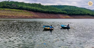 Fishermen in coracles over the Krishna River - captured from Pathalganga.