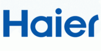 The Haier logo features bold, blue lettering in a modern sans-serif font on a white background.