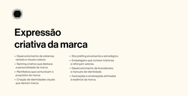 Serviços contidos na criação da expressão da marca durante o branding.
