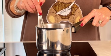 Cook the cream for the coconut rice cream recipe