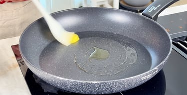 Heat the pan to make a savory omelette