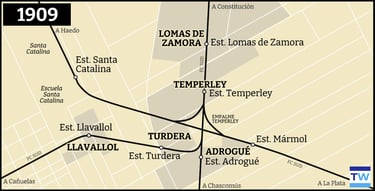 Temperley Llavallol mapa de la red ferroviaria 1909