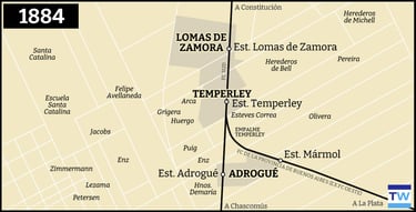 Temperley Llavallol mapa de la red ferroviaria 1884