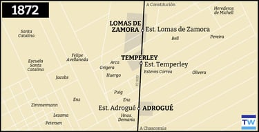 Temperley Llavallol mapa de la red ferroviaria 1872