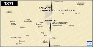 Temperley Llavallol mapa de la red ferroviaria 1871