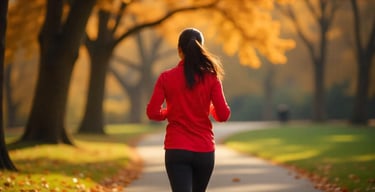 a woman running on a path in the fall