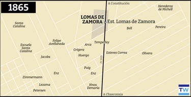 Temperley Llavallol mapa de la red ferroviaria 1865