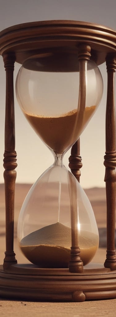clear hour glass on table with warmer tones for the background