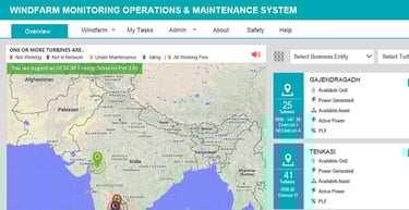 Remote Windfarm Monitoring, Operations & Maintenance System, SCADA, Power BI, Wind & Solar Energy