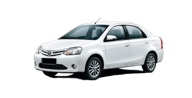 a white Toyota Etios car parked on a white background