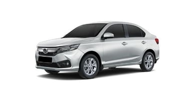 a silver Honda Amaze car parked on a white background