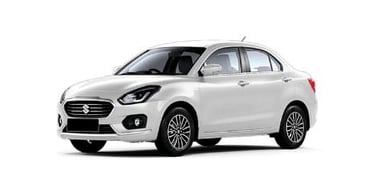 a white Maruti Dzire car parked on a white background