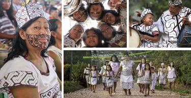 Collage de imágenes que muestra a los miembros de la Comunidad Yine