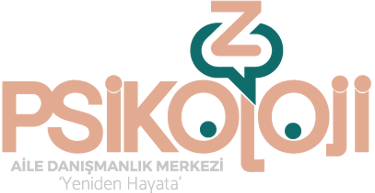 Z Psikoloji Aile Danışmanlık Merkezi logo featuring a peach and teal abstract design on a black background.