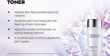 Avon Anew Luminosity Illuminating Toner bottle with skincare benefits and usage instructions.