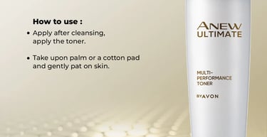 Avon Anew Ultimate Multi-Performance facial toner bottle with usage instructions for anti-aging skin care.