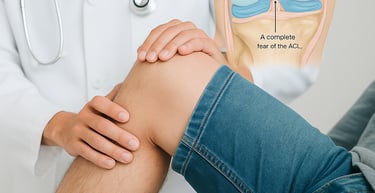 Swollen knee indicating ligament tear after sports injury.