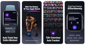 a series of three iphone apps showing the different workout apps