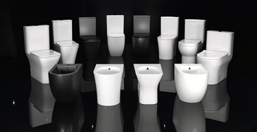 Exhibición artística colección de sanitarios en la tienda de Zeramiq Los Palos Grandes en Caracas.