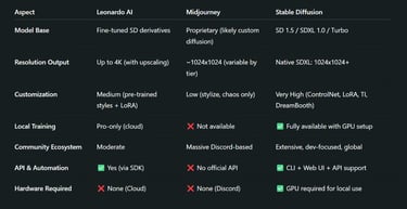 Deep Dive Comparison: Leonardo AI vs Midjourney vs Stable Diffusion