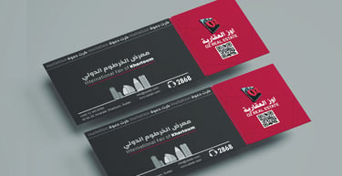 two business cards with a red and black business card